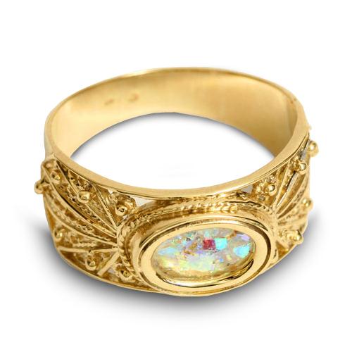Roman Glass Ring - Filigree - 14k Gold - Image 2