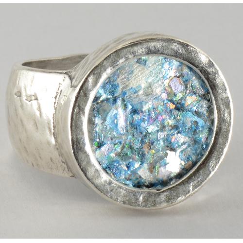 Silver Hammered Roman Glass Ring - Image 2