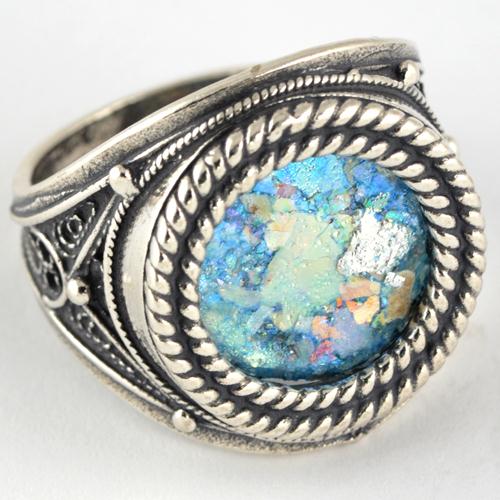 Silver Roman Glass Rope Frame Ring - Image 3