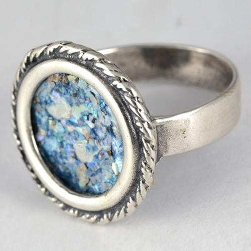 Silver Roman Glass Rope Frame Circular Ring - Image 2