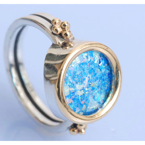 Silver and Gold Roman Glass Circle Ring - Image 2