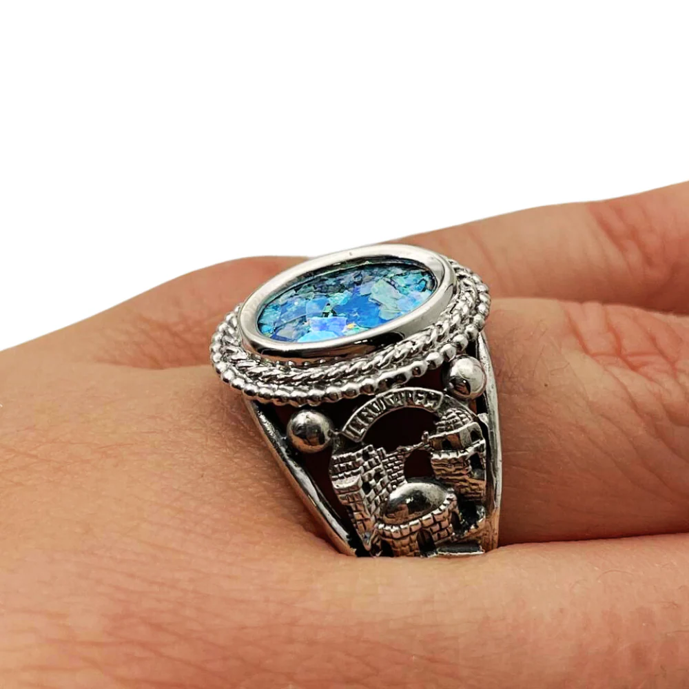 Jerusalem Silver Roman Glass Ring - Image 11