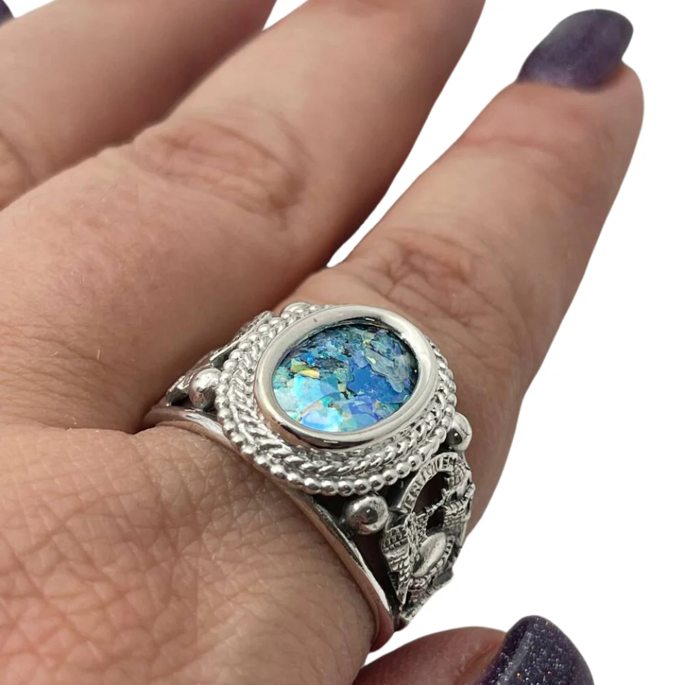 Jerusalem Silver Roman Glass Ring - Image 5