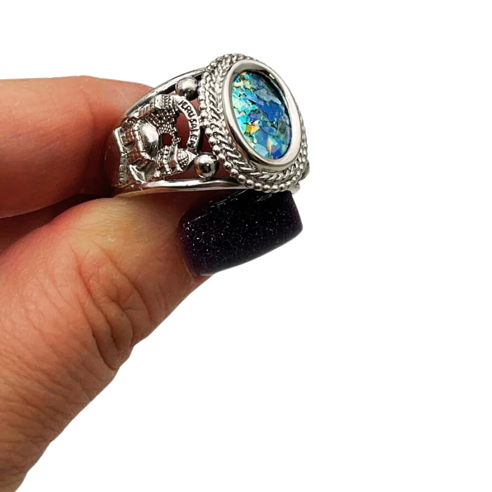 Jerusalem Silver Roman Glass Ring - Image 6