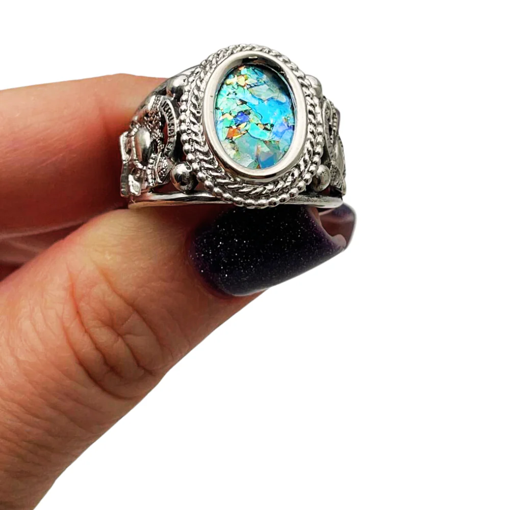 Jerusalem Silver Roman Glass Ring - Image 7