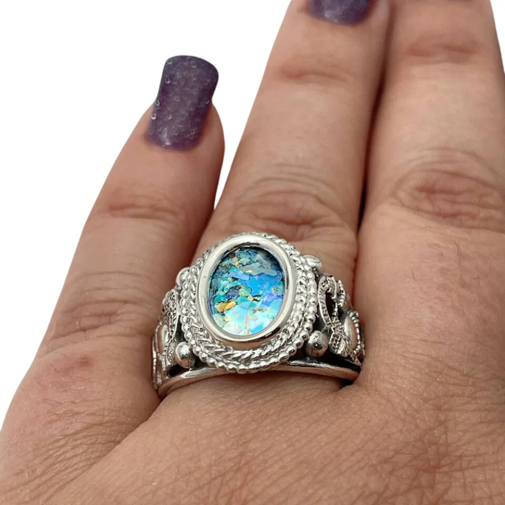 Jerusalem Silver Roman Glass Ring - Image 9