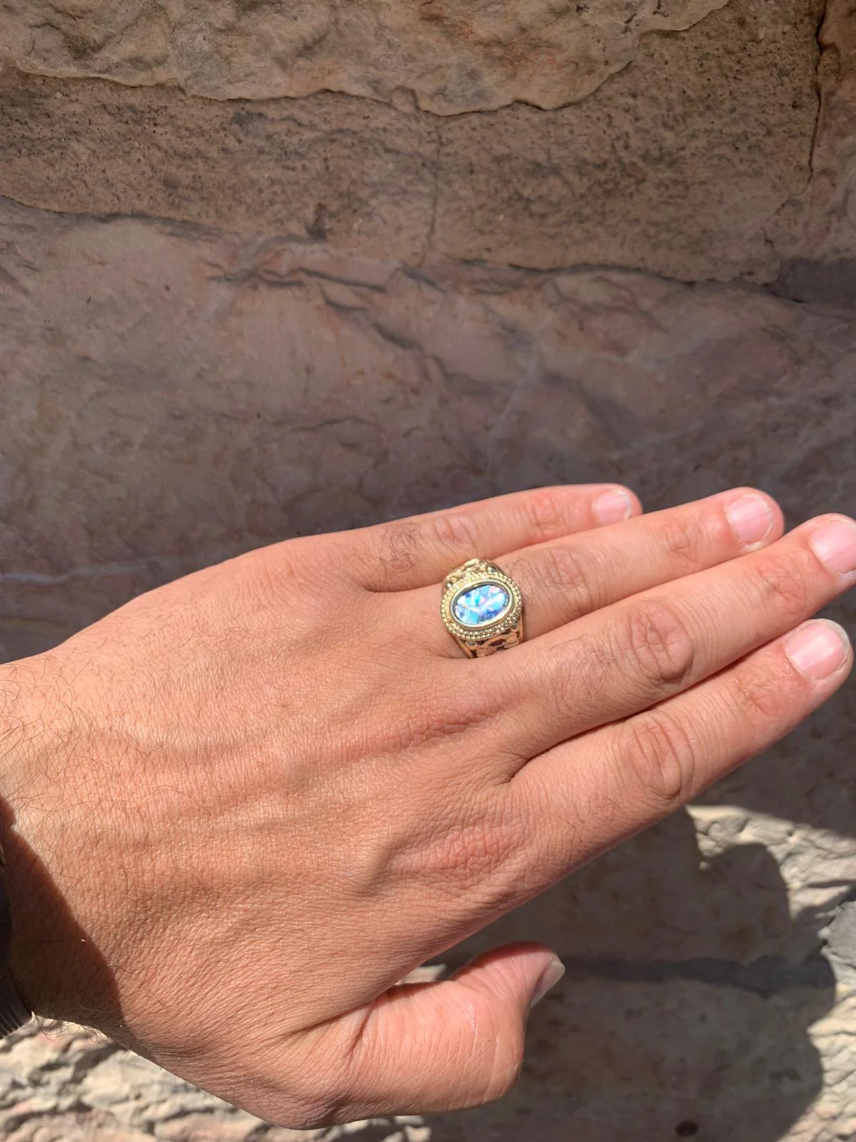 Roman Glass Jerusalem 3D Cutout Signet Ring 14k Yellow Gold - Image 3
