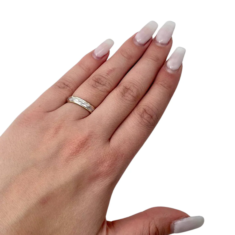 Wedding Ring in Two Tone Brushed Hammered 14K Gold - Image 2