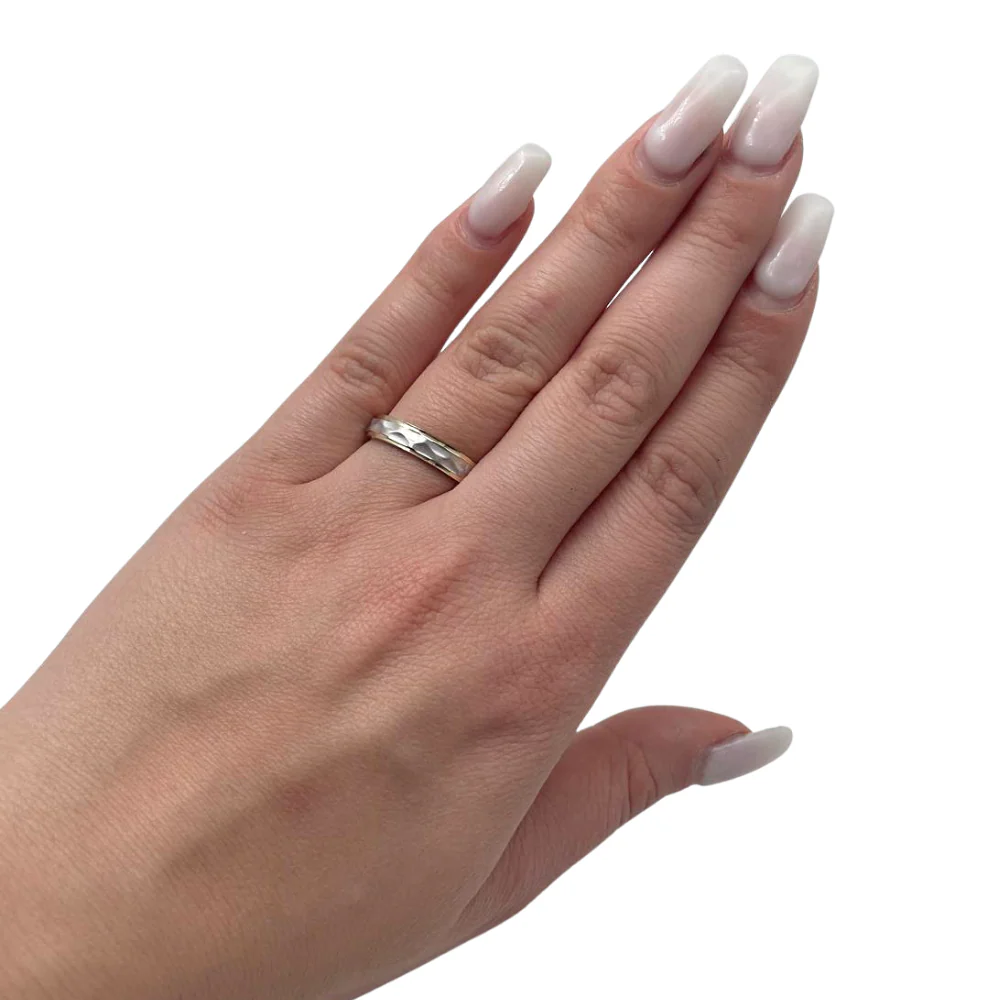 Wedding Ring in Two Tone Brushed Hammered 14K Gold - Image 3