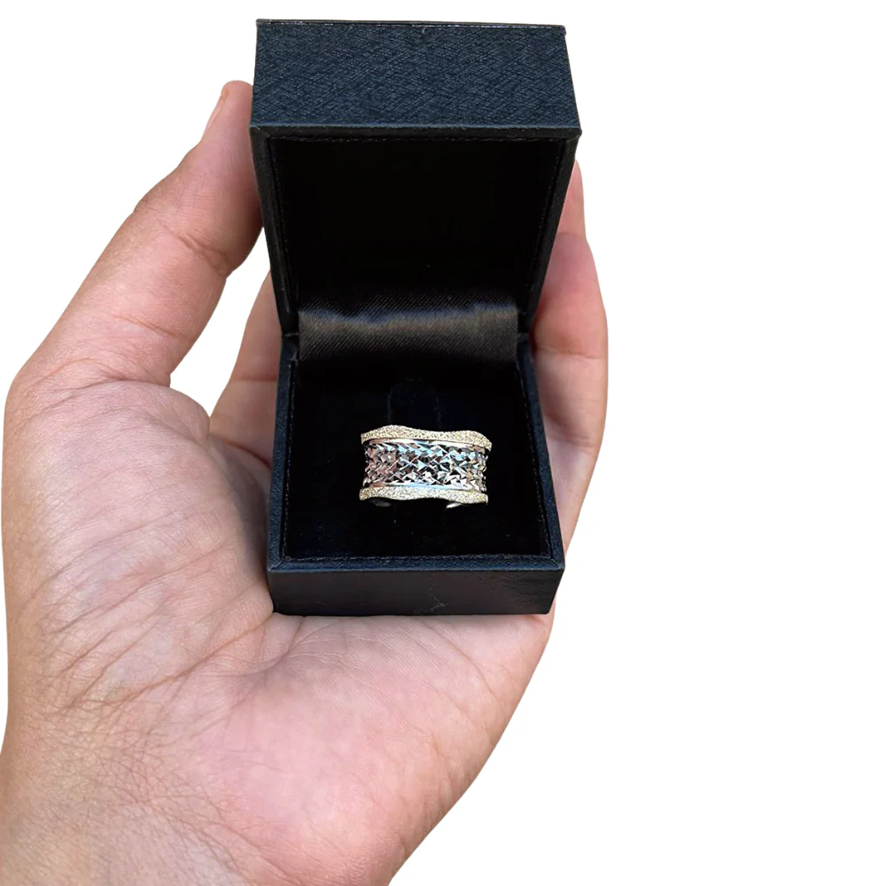 14k White Gold Faceted Wedding Ring - Image 4
