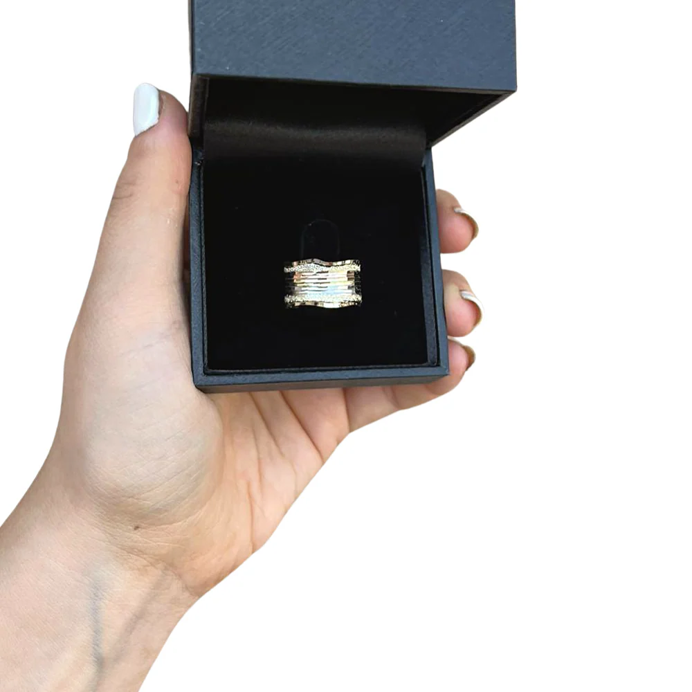 14k Gold Tricolor Textured Wide Wedding Ring - Image 6