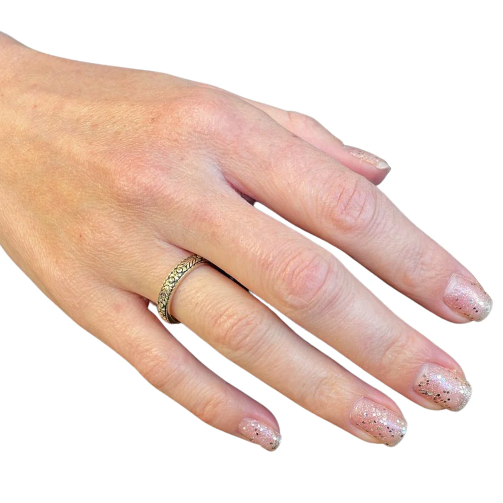 14K Gold Engraved Floral Ani L'dodi Ring - Image 4